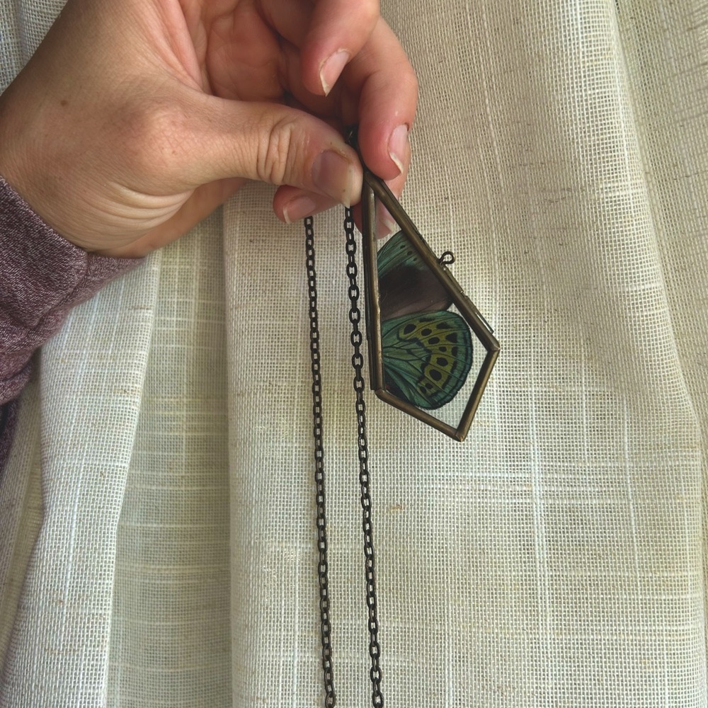Real butterfly long necklace
